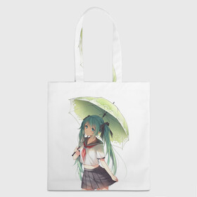 Шоппер 3D с принтом Девушка с зонтиком , 100% полиэстер | Плотность: 200 г/м2; Размер: 34×35 см; Высота лямок: 30 см | аниме | девушка с зонтиком | зеленые волосы | зонт | школьная форма