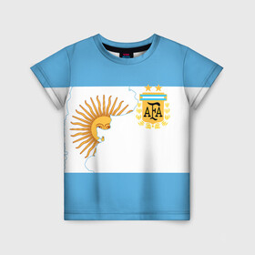 Детская футболка 3D с принтом Сборная Аргентины , 100% гипоаллергенный полиэфир | прямой крой, круглый вырез горловины, длина до линии бедер, чуть спущенное плечо, ткань немного тянется | Тематика изображения на принте: goal24 | аргентина | барселона | дибала | игуаин | икарди | лионель месси | месси | месси аргентина | сборная аргентины | спорт | футбол | чемпионат мира | чм