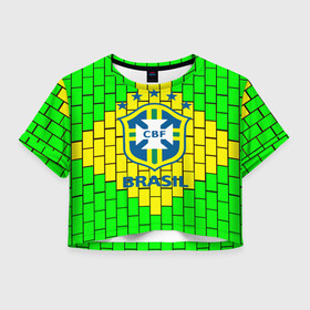 Женская футболка Crop-top 3D с принтом Сборная Бразилии , 100% полиэстер | круглая горловина, длина футболки до линии талии, рукава с отворотами | brazil | neymar | бразилия | коутиньо | марсело | неймар | роберто карлос | роналдиньо | роналдо | сборная бразилии | спорт | футбол | чемпионат мира