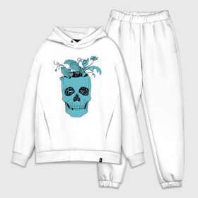 Мужской костюм хлопок OVERSIZE с принтом Цветущий череп ,  |  | flowers | plants | skull | кости | растения | цветы | череп