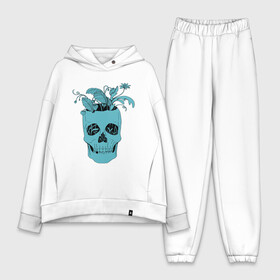 Женский костюм хлопок Oversize с принтом Цветущий череп ,  |  | flowers | plants | skull | кости | растения | цветы | череп