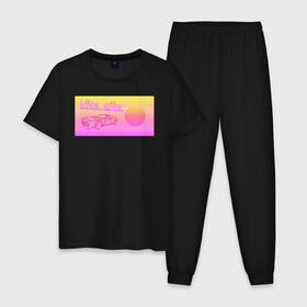 Мужская пижама хлопок с принтом Закатный Vice City , 100% хлопок | брюки и футболка прямого кроя, без карманов, на брюках мягкая резинка на поясе и по низу штанин
 | gta | vice city | гта | закат | пейзаж | ретро