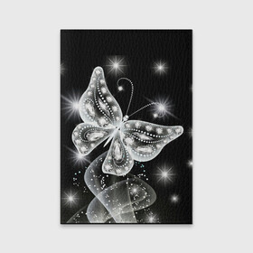 Обложка для паспорта матовая кожа с принтом Белая бабочка , натуральная матовая кожа | размер 19,3 х 13,7 см; прозрачные пластиковые крепления | Тематика изображения на принте: бабочка | блестки | блестящая бабочка | черно белое