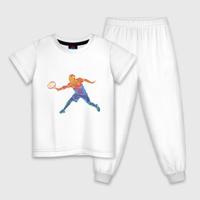Детская пижама хлопок с принтом Tennis player - man , 100% хлопок |  брюки и футболка прямого кроя, без карманов, на брюках мягкая резинка на поясе и по низу штанин
 | Тематика изображения на принте: colorful | player | tennis | игрок | спортсмен | теннис