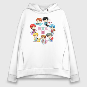 Женское худи Oversize хлопок с принтом BTS Toys BT21 БТС БТ21 , френч-терри — 70% хлопок, 30% полиэстер. Мягкий теплый начес внутри —100% хлопок | боковые карманы, эластичные манжеты и нижняя кромка, капюшон на магнитной кнопке | bangtan | bangtan boys | beyond the scene | bt21 | bts | bts toys | carton | бангтан | бт21 | бтс | группа бтс