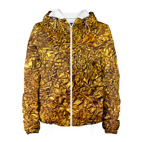 Женская куртка 3D с принтом Сусальное золото , ткань верха — 100% полиэстер, подклад — флис | прямой крой, подол и капюшон оформлены резинкой с фиксаторами, два кармана без застежек по бокам, один большой потайной карман на груди. Карман на груди застегивается на липучку | gold | золото | золотой | мятая | сусальное | фольга