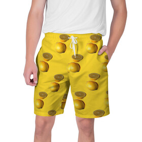 Мужские шорты 3D с принтом Летние лимоны ,  полиэстер 100% | прямой крой, два кармана без застежек по бокам. Мягкая трикотажная резинка на поясе, внутри которой широкие завязки. Длина чуть выше колен | Тематика изображения на принте: желтый | лето | лимон | паттерн | сочный | цитрус