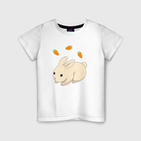 Детская футболка хлопок с принтом кролик с морковкой , 100% хлопок | круглый вырез горловины, полуприлегающий силуэт, длина до линии бедер | аниме | грызун | домашнее животное | животное | кролик | морковь | овощ | питомец