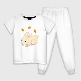 Детская пижама хлопок с принтом кролик с морковкой , 100% хлопок |  брюки и футболка прямого кроя, без карманов, на брюках мягкая резинка на поясе и по низу штанин
 | аниме | грызун | домашнее животное | животное | кролик | морковь | овощ | питомец