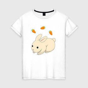 Женская футболка хлопок с принтом кролик с морковкой , 100% хлопок | прямой крой, круглый вырез горловины, длина до линии бедер, слегка спущенное плечо | аниме | грызун | домашнее животное | животное | кролик | морковь | овощ | питомец