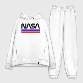 Женский костюм хлопок Oversize с принтом NASA ,  |  | astronomy | fashion | logo | nasa | national | rocket | sky | space | stars | text | usa | звезды | космос | линии | логотип | модные | надпись | наса | планеты | полоски | ракеты | сша | текст