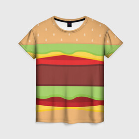 Женская футболка 3D с принтом Бутерброд , 100% полиэфир ( синтетическое хлопкоподобное полотно) | прямой крой, круглый вырез горловины, длина до линии бедер | background | burger | fast food | food | hamburger | sandwich | texture | будет | бургер | бутерброд | гамбургер | еда | текстура | фастфуд | фон