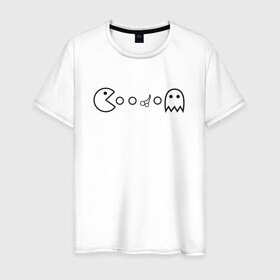 Мужская футболка хлопок с принтом Пакман , 100% хлопок | прямой крой, круглый вырез горловины, длина до линии бедер, слегка спущенное плечо. | art | cherry | game | ghost | pacman | арт | вишня | игра | пакман | привидение | призрак