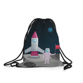 Рюкзак-мешок 3D с принтом Астронавт покоряет космос , 100% полиэстер | плотность ткани — 200 г/м2, размер — 35 х 45 см; лямки — толстые шнурки, застежка на шнуровке, без карманов и подкладки | astronaut | moon | planets | rocket | shuttle | space | stars | звёзды | космонавт | космос | луна | планеты | ракета | шаттл