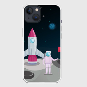 Чехол для iPhone 13 с принтом Астронавт покоряет космос ,  |  | astronaut | moon | planets | rocket | shuttle | space | stars | звёзды | космонавт | космос | луна | планеты | ракета | шаттл