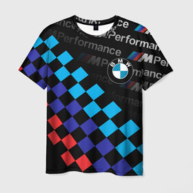 Мужская футболка 3D с принтом BMW / ФЛАГ/ M PERFORMANCE , 100% полиэфир | прямой крой, круглый вырез горловины, длина до линии бедер | bmw | m performance | m style | sport | x3 | x5 | x6 | x7 | авто | автомобиль | беха | бмв | бумер | м пакет | м перфоманс | спорт | финишный флаг.