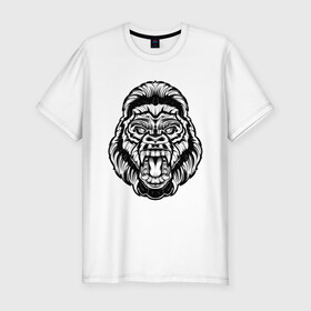 Мужская футболка хлопок Slim с принтом Злая Горилла , 92% хлопок, 8% лайкра | приталенный силуэт, круглый вырез ворота, длина до линии бедра, короткий рукав | Тематика изображения на принте: animal | beast | gorilla | monkey | горилла | животные | зверь | конг | обезьяна | природа | хищник