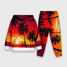 Детский костюм 3D (с толстовкой) с принтом Гавайский закат ,  |  | гавайи | закат | корабль | лето | море | отдых | пальмы | пейзаж | песок | пляж | природа | тропики