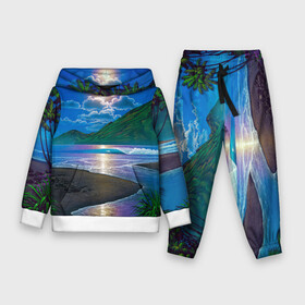 Детский костюм 3D (с толстовкой) с принтом Гавайский пейзаж ,  |  | гавайи | корабль | лето | море | отдых | пальмы | пейзаж | песок | пляж | природа | тропики
