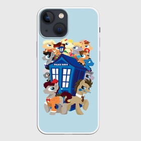 Чехол для iPhone 13 mini с принтом My little pony x Doctor Who ,  |  | my little pony | весёлая пинки пай | добрая флаттершайн | доктор кто | дружба это чудо | единорог | единороги | май литл пони | мульт | мультфильм | радуга дэш | селестия | спайк | сумеречная искорка