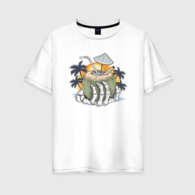 Женская футболка хлопок Oversize с принтом Тропический коктейль , 100% хлопок | свободный крой, круглый ворот, спущенный рукав, длина до линии бедер
 | beach | palm | sea | summer | волны | жара | коктейль | летние | лето | море | пальмы | пляж | тропический