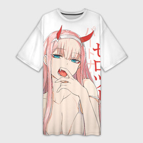 Платье-футболка 3D с принтом Darling in the Franxx Zero Two ,  |  | 02 | anime girl | darling in the franxx | zero two | аниме | дарлинг во франксе | девушка с розовыми волосами | манга | милый во франксе | ноль два | розовые волосы | тян