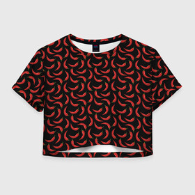 Женская футболка Crop-top 3D с принтом Hot pepper , 100% полиэстер | круглая горловина, длина футболки до линии талии, рукава с отворотами | жгучий перец | красный перец | перец | принт с перцем