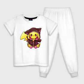 Детская пижама хлопок с принтом Пикачу девочка в костюме , 100% хлопок |  брюки и футболка прямого кроя, без карманов, на брюках мягкая резинка на поясе и по низу штанин
 | anime | picachu | pikachu | аниме | красная шапочка | милый | пика | пикачу | покебол | покемон