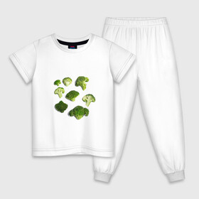 Детская пижама хлопок с принтом брокколи , 100% хлопок |  брюки и футболка прямого кроя, без карманов, на брюках мягкая резинка на поясе и по низу штанин
 | брокколи | еда | овощи | правильное питание