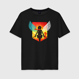 Женская футболка хлопок Oversize с принтом Атака Титанов , 100% хлопок | свободный крой, круглый ворот, спущенный рукав, длина до линии бедер
 | attack of titan | mikasa | wings of freedom | атака титанов | крылья свободы | микаса