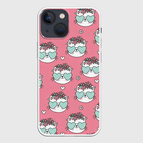 Чехол для iPhone 13 mini с принтом Котики с цвточками ,  |  | cat | cats | kitten | глаза | глазки | девочкам | кот | котёнок | котик | котики | котэ | котята | кошак | кошка | кошки | красивая | милая | прикольная | светлая | темная | черная
