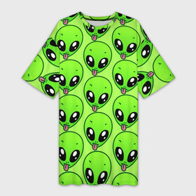 Платье-футболка 3D с принтом Инопланетяне ,  |  | детская | зелёный человек | инопланетяне | инопланетянин | кислотно зеленая | летняя | лето | нло | пришелец | пришельцы | солнце | язык