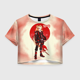 Женская футболка Crop-top 3D с принтом Кенджиро Ренгоку Kimetsu no Yaiba , 100% полиэстер | круглая горловина, длина футболки до линии талии, рукава с отворотами | Тематика изображения на принте: demon slayer | kamado | kimetsu no yaiba | nezuko | tanjiro | аниме | гию томиока | зеницу агацума | иноске хашибира | камадо | клинок | корзинная девочка | манга | музан кибуцуджи | незуко | рассекающий демонов | танджиро