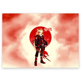 Поздравительная открытка с принтом Кенджиро Ренгоку Kimetsu no Yaiba , 100% бумага | плотность бумаги 280 г/м2, матовая, на обратной стороне линовка и место для марки
 | demon slayer | kamado | kimetsu no yaiba | nezuko | tanjiro | аниме | гию томиока | зеницу агацума | иноске хашибира | камадо | клинок | корзинная девочка | манга | музан кибуцуджи | незуко | рассекающий демонов | танджиро