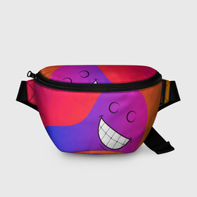 Поясная сумка 3D с принтом Градиент призрак , 100% полиэстер | плотная ткань, ремень с регулируемой длиной, внутри несколько карманов для мелочей, основное отделение и карман с обратной стороны сумки застегиваются на молнию | градиент | краски | красный | лицо | призрак | улыбка | фиолетовый