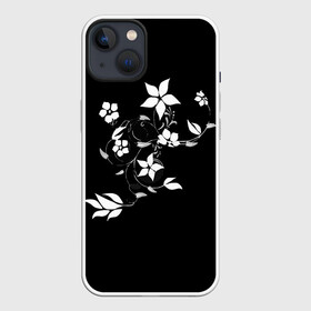 Чехол для iPhone 13 с принтом Цвета цветов черное ,  |  | Тематика изображения на принте: black | colors | flowers | grape | plant | виноград | растение | цвета | цветов | черное