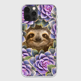 Чехол для iPhone 12 Pro с принтом Ленивец среди цветов , силикон | область печати: задняя сторона чехла, без боковых панелей | flower | flowers | ленивец | цветок | цветы