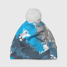 Шапка 3D c помпоном с принтом Камуфляж (ледяной) , 100% полиэстер | универсальный размер, печать по всей поверхности изделия | камуфляж | ледяной | милитари | мороз | синий | холод
