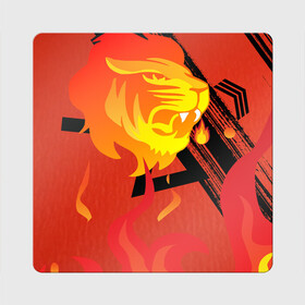 Магнит виниловый Квадрат с принтом Огненный лев , полимерный материал с магнитным слоем | размер 9*9 см, закругленные углы | Тематика изображения на принте: красный | лев | линии | огненный | огонь | пламя | рисунки