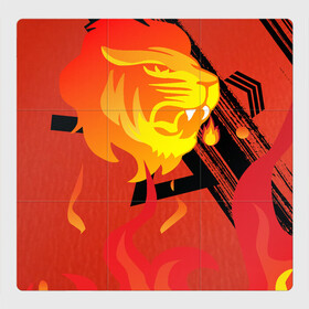 Магнитный плакат 3Х3 с принтом Огненный лев , Полимерный материал с магнитным слоем | 9 деталей размером 9*9 см | Тематика изображения на принте: красный | лев | линии | огненный | огонь | пламя | рисунки
