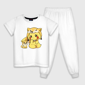 Детская пижама хлопок с принтом Пикачу и корги , 100% хлопок |  брюки и футболка прямого кроя, без карманов, на брюках мягкая резинка на поясе и по низу штанин
 | anime | picachu | pikachu | аниме | корги | милый | пика | пикачу | покебол | покемон