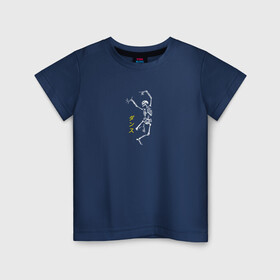 Детская футболка хлопок с принтом Танец скелета , 100% хлопок | круглый вырез горловины, полуприлегающий силуэт, длина до линии бедер | иероглифы | монстр | надпись на японском | прикол | скелет | танец