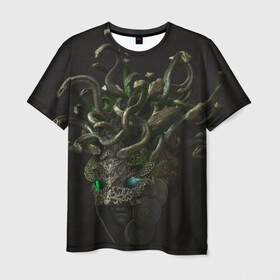Мужская футболка 3D с принтом Медуза Горгона | Эвриала , 100% полиэфир | прямой крой, круглый вырез горловины, длина до линии бедер | горгона | змеи | медуза | медуза горгона | мифическое существо | эвриала