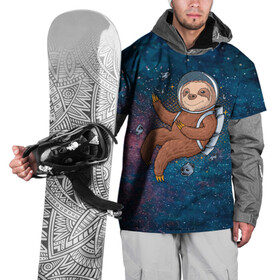 Накидка на куртку 3D с принтом Милый ленивец в космосе , 100% полиэстер |  | nasa | космонавт | космос | ленивец | метеориты | милый | наса