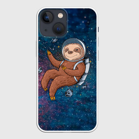 Чехол для iPhone 13 mini с принтом Милый ленивец в космосе ,  |  | nasa | космонавт | космос | ленивец | метеориты | милый | наса