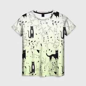 Женская футболка 3D с принтом узор простые рисунки котов , 100% полиэфир ( синтетическое хлопкоподобное полотно) | прямой крой, круглый вырез горловины, длина до линии бедер | ветеринару | градиент | коты | котята | кошатнику | кошки | любителю кошек | мило | минимализм | мяу | примитив | рисованные котики | рисунок
