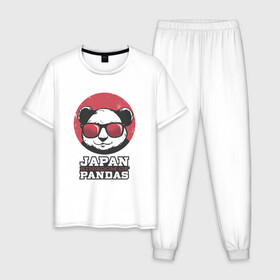 Мужская пижама хлопок с принтом Japan Kingdom of Pandas , 100% хлопок | брюки и футболка прямого кроя, без карманов, на брюках мягкая резинка на поясе и по низу штанин
 | Тематика изображения на принте: art | japanese | panda | retro look | style | vintage look | арт | винтаж | винтажный стиль | кингдом | королевство | королевство панд | крутая панда в очках | панда | пандочка | ретро стиль | рисунок панды | япония | 