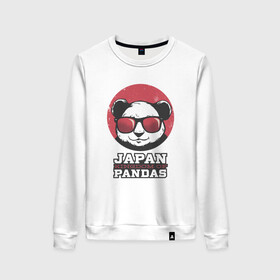 Женский свитшот хлопок с принтом Japan Kingdom of Pandas , 100% хлопок | прямой крой, круглый вырез, на манжетах и по низу широкая трикотажная резинка  | art | japanese | panda | retro look | style | vintage look | арт | винтаж | винтажный стиль | кингдом | королевство | королевство панд | крутая панда в очках | панда | пандочка | ретро стиль | рисунок панды | япония | 