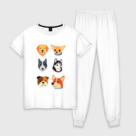 Женская пижама хлопок с принтом Милые собачки , 100% хлопок | брюки и футболка прямого кроя, без карманов, на брюках мягкая резинка на поясе и по низу штанин | бульдог | животные | питомцы | собаки | хаски