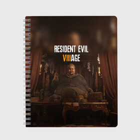 Тетрадь с принтом RESIDENT EVIL VILLAGE | РЕ ДЕРЕВНЯ (Z) , 100% бумага | 48 листов, плотность листов — 60 г/м2, плотность картонной обложки — 250 г/м2. Листы скреплены сбоку удобной пружинной спиралью. Уголки страниц и обложки скругленные. Цвет линий — светло-серый
 | Тематика изображения на принте: horror | resident evil | resident evil 8 | village | демитреска | деревня | леди димитреска | обитель зла | резидент эвил | ресидент евил | хоррор